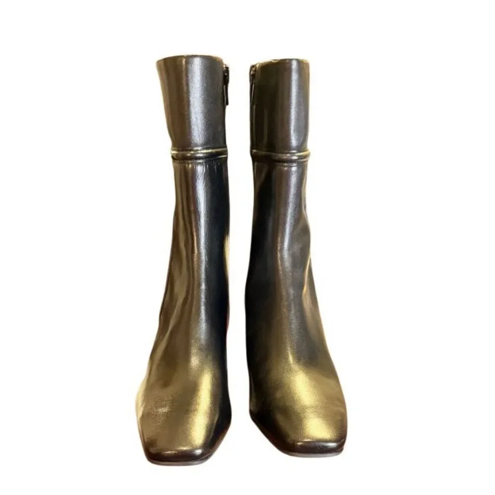 NWT Antonio Melani Black Leather Mid Calf  Mid Heel Boots US Sz 6